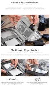 Detail view of water-resistant fabric and inner mesh compartments of the digital storage bag