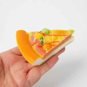 Realistic PU triangle pizza slice magnet model with simulated toppings and crust texture