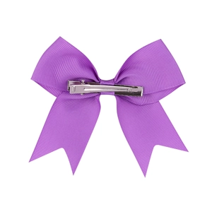 Handmade purple grosgrain ribbon hair bow with swallowtail design and metal alligator clip