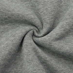 Close-up of soft heather grey knit fabric texture on this casual slim fit jacket