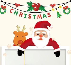 Sticker mural de Noël détaillé avec motif festif de Père Noël et de rennes mignons