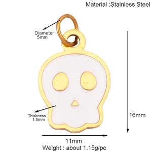 Detailed dimension guide for a skull-shaped stainless steel holiday charm pendant