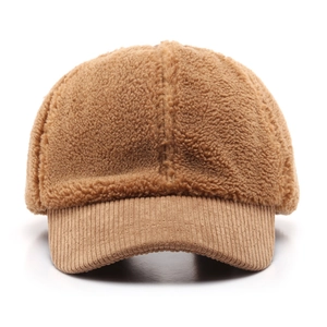 Casquette de baseball marron en peluche pour femme avec visière en velours côtelé chaud