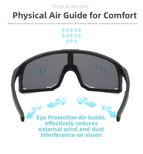Detail of physical air guide system on sports sunglasses showing airflow ventilation path