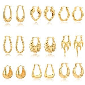 9-piece set of minimalist 18k gold-plated geometric earrings in various shapes