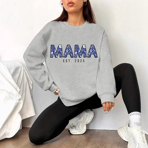 Mama Est 2025 Hoodie Women Polyester Fleece Lined Long Sleeve Floral Letter Print Casual Loose Pullover Sweatshirt