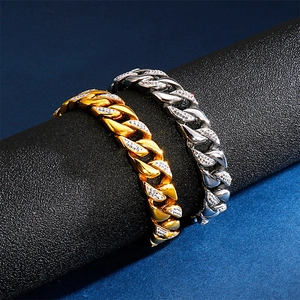 Hip hop 18K gold and silver plated stainless steel iced out Cuban link bracelets for men