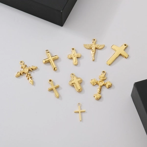 Polished gold stainless steel cross and angel pendants set for DIY jewelry making