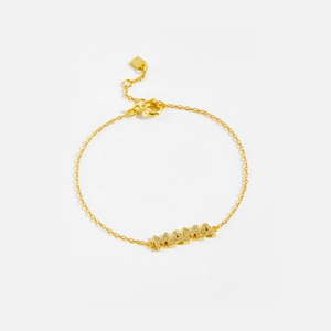 Minimalist S925 sterling silver MAMA letter bracelet in gold with sparkling zircons