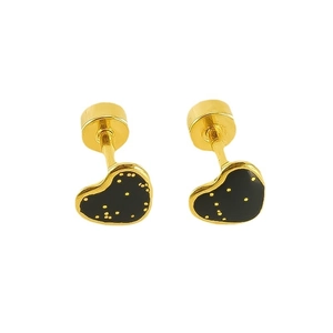 Boucles d'oreilles cœur en plaqué or 18K avec émail noir et motifs d'étoiles dorées