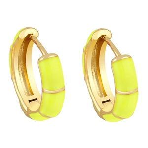 Minimalist gold-plated hoop earrings with neon yellow and green enamel drip finish