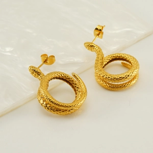 Modern 18K gold plated stainless steel snake earrings with detailed scale texture