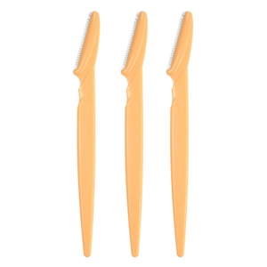 Three portable orange eyebrow razors with stainless steel blades for precise grooming