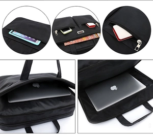 Detailed view of spacious business briefcase compartments for laptop and daily essentials