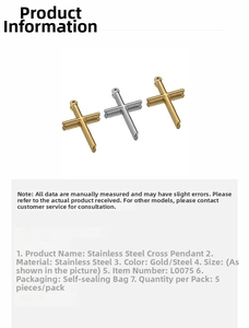 Detailed view of stainless steel cross pendants in gold and silver finishes, 5 pieces pack
