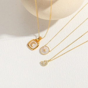 Luxury 14K gold plated shell star and moon necklaces with sparkling zircon pendants