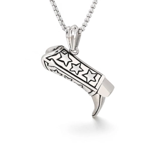 Stainless Steel Cowboy Boot Pendant With Star Pattern Punk Style Jewelry For Men