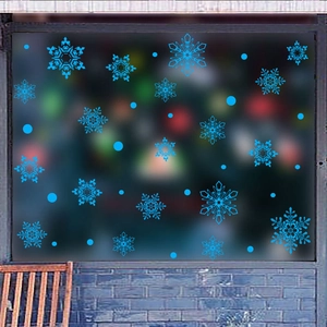 Blue snowflake Christmas window decals for glass home decor with various snow patterns
