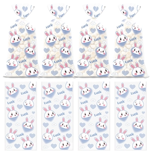Clear plastic gift bags with blue cartoon rabbit patterns for candy and snacks packaging