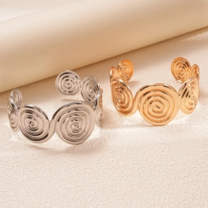 Artistic gold and silver spiral open bangles with vintage textured metallic finish