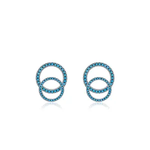 925 Sterling Silver Round Hollow Stud Earrings With Turquoise Minimalist Geometric Pave Jewelry For Women