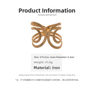 Detailed view showing iron material specs and dimensions of the golden spiral cuff bracelet
