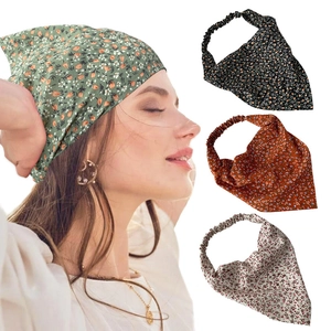 Floral Triangle Scarf Headband Vintage Elastic Chiffon Hair Band Pastoral Style Hair Wrap Accessory For Women