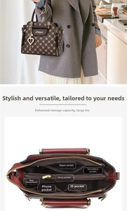 Deep brown checkered handbag showing spacious interior compartments and metal chain heart charm