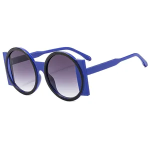 Fashionable oversized blue square frames with gradient lenses, stylish trendy sunglasses