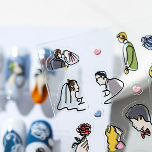 Stereoscopic wedding nail art stickers with bride, groom, and rose patterns