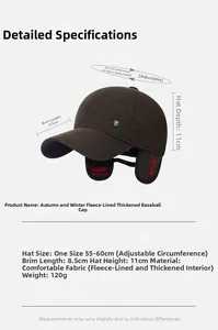 Größentabelle für Winter-Baseballkappe mit Ohrenklappen und dickem Fleece-Futter