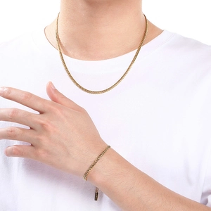 Fashionable gold stainless steel Cuban link necklace and bracelet set for men and women