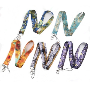 Detail view of five Van Gogh oil painting lanyards with metal swivel hooks and phone loops