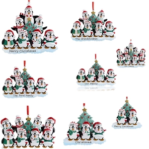 Custom resin Christmas penguin family hanging ornaments with personalized names and tree