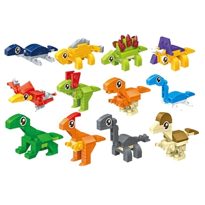 Set of 12 colorful dinosaur building blocks including T-Rex and Triceratops toys