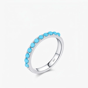 Anello Eternity In Argento Sterling 925 Con Perle Tonde In Turchese Sintetico Gioielli Eleganti Stile Maillard Per Donna
