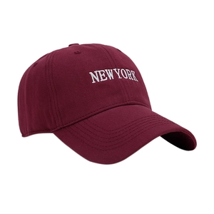 Classic burgundy cotton baseball cap with white NEW YORK embroidery in a retro style