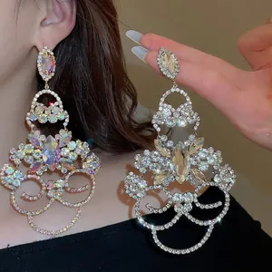 Boucles Oreilles Pendantes Fleur Exagérées Avec Strass Et Tige En Argent Bijoux De Banquet Pour Femmes