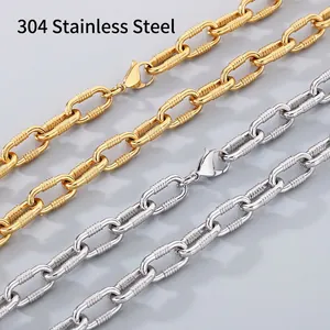 Stainless Steel Jewelry Necklace And Bracelet 18K Gold Plated Chunky O Chain Textured Links Fashion Commuter Men Women