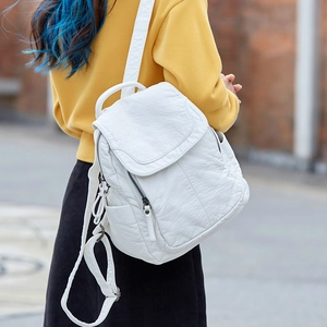 Zaino minimalista in morbida pelle PU bianca con tasche multiple per viaggio e tempo libero