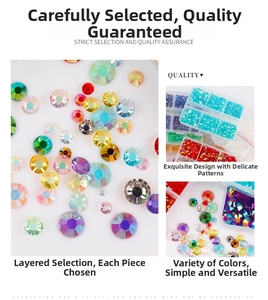 Macro shot of colorful flatback crystals in multiple sizes for DIY nail art and crafts