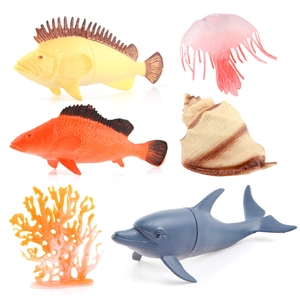 6-piece ocean animal toy set including dolphin, jellyfish, coral, and realistic sea fish
