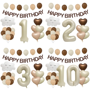 Birthday Party Decoration Caramel Cream White Latex And Aluminum Foil Number Cloud Heart Balloons Banner Ins Style
