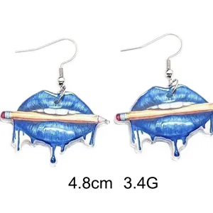Detail of acrylic lip earring with pencil design, measuring 4.8cm and weighing 3.4g