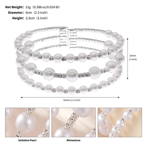 Macro detail of elegant four-row white imitation pearls and rhinestones on the bracelet
