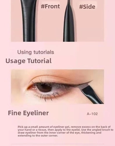 Macro detail of A-102 angled eyeliner brush with application guide for thin lines