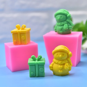 Christmas snowman and gift box silicone mold set for DIY candles and soaps