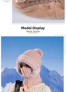 Bonnet tricoté 3-en-1 rose avec doublure en peluche épaisse pour chaleur et confort