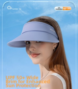 UPF 50+ sun hat detail showing wide brim and light blue UV resistant material outdoors