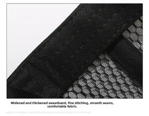 Detail of breathable honeycomb mesh fabric and wide sweatband on a black baseball cap